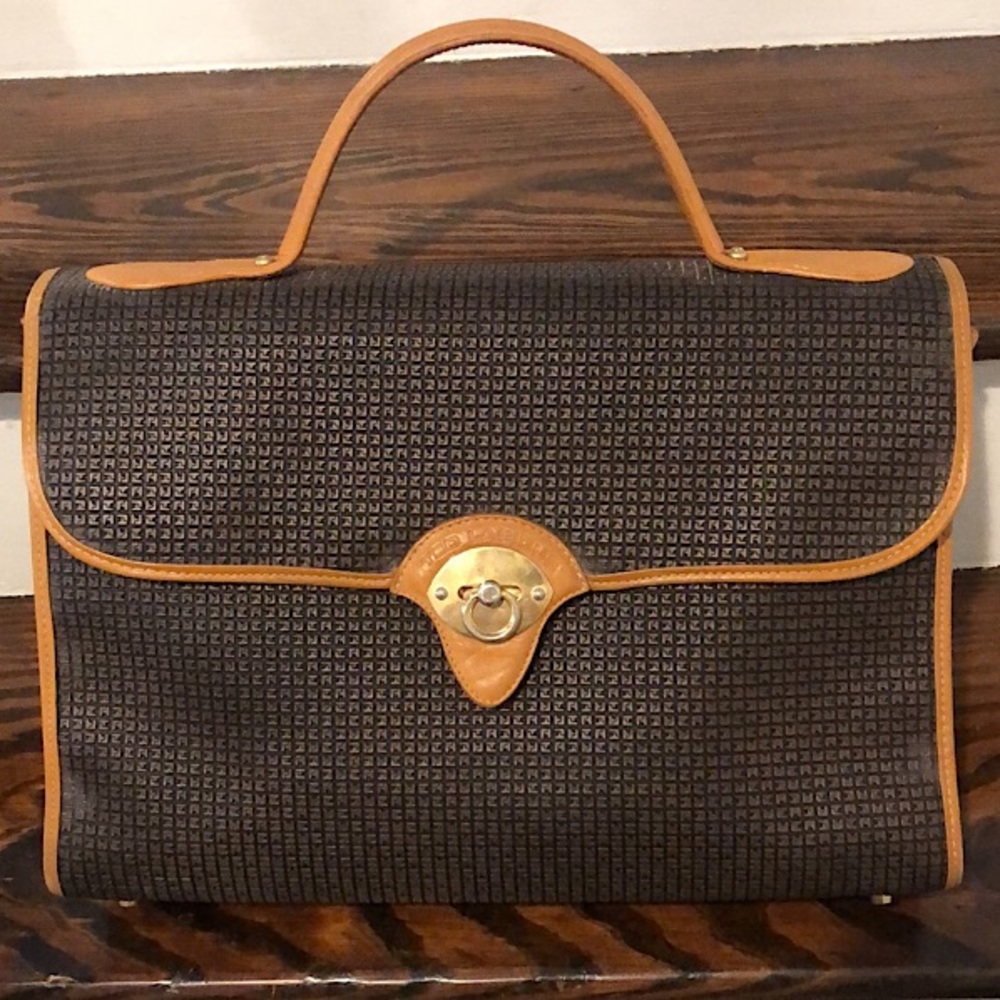 TED LAPIDUS Monogram Leather Lockable Briefcase Laptop Top Handle Shoulder Bag